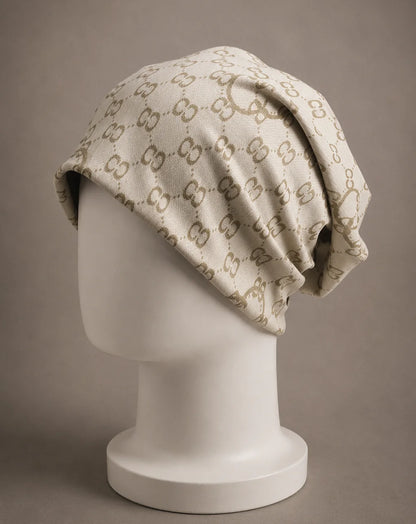 Slouchy beanie hat in oversized baggy long style, jacquard double C print, suitable for men and women, classic knit design, versatile for all-year wear