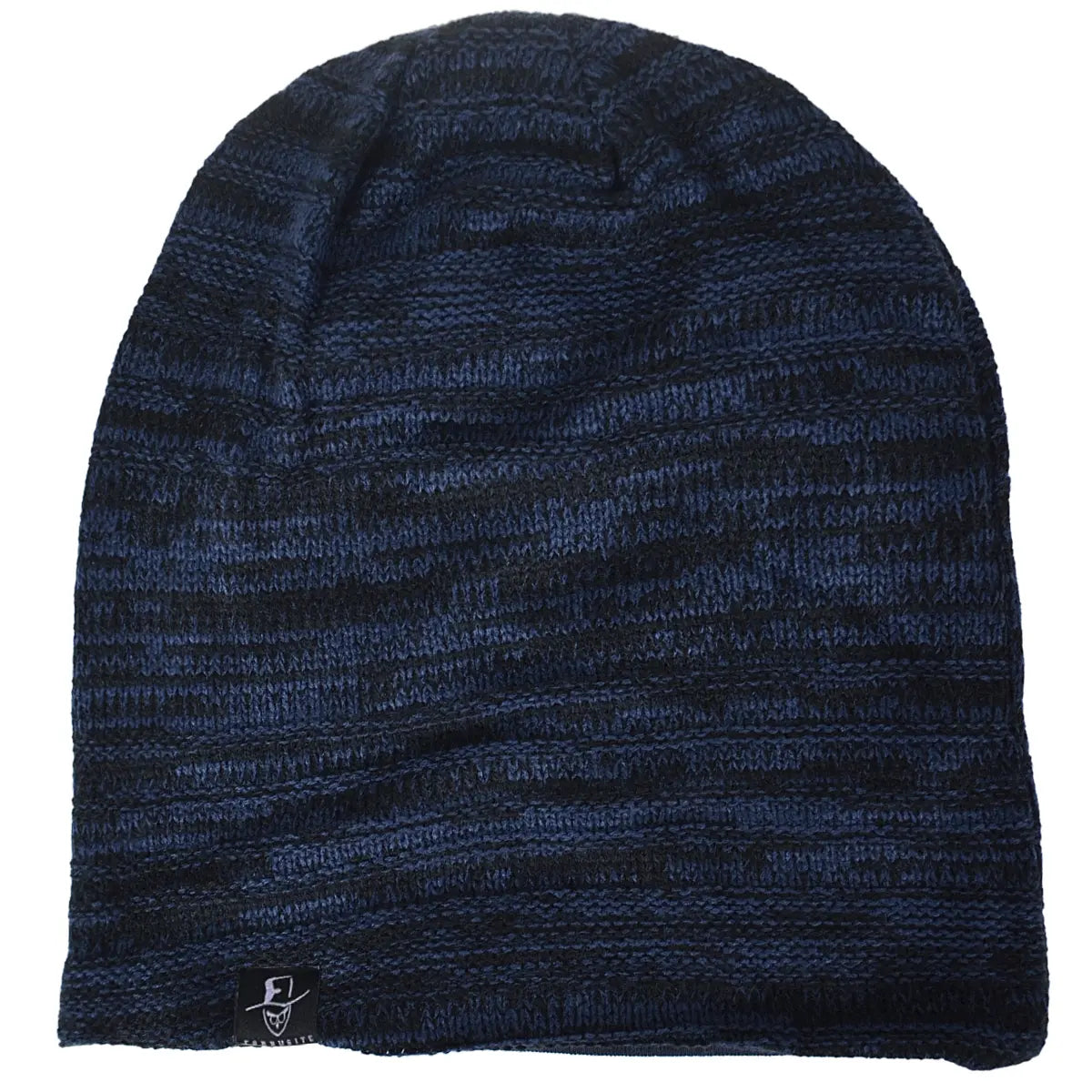 Striped long beanie hat with baggy silhouette, loose knit construction designed for relaxed streetwear outfits across summer and winter seasons.