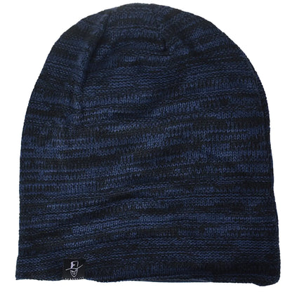 Striped long beanie hat with baggy silhouette, loose knit construction designed for relaxed streetwear outfits across summer and winter seasons.