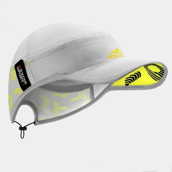 Side view of a summer ultra-lightweight outdoor sports marathon running hat, designed for sun protection and breathability during summer activities.