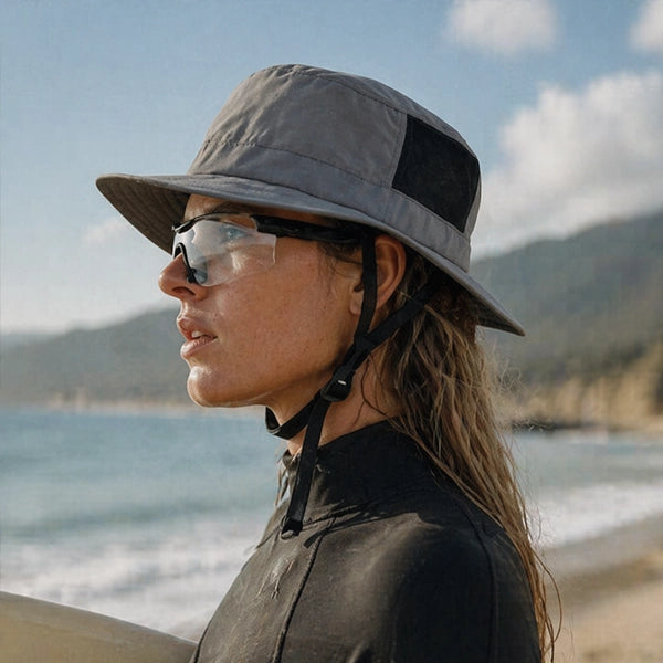 Surf Bucket Hat with UPF 50+ UV Protection for Men and Women - Grey Sun Hat for Surfing and Water Sports
