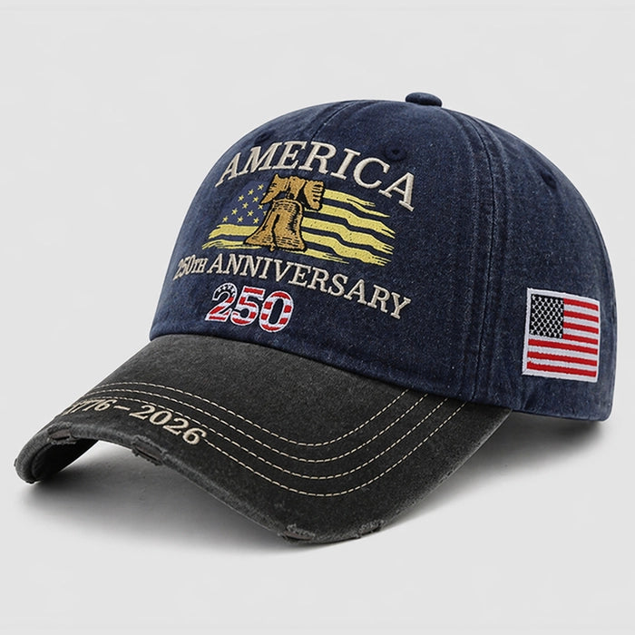 USA 250th Anniversary Embroidered Eagle Patriotic Baseball Cap - Navy Blue Color - Adjustable Dad Hat