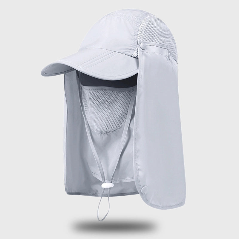 Light gray UV protection sun hat with extended neck protection, ideal for summer outdoor sports.