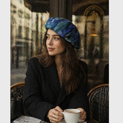 Vintage retro beret with a plaid check pattern for women, offering a stylish old-school look and adjustable size.