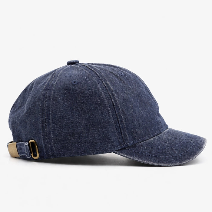 Washed blue cotton dad hat baseball cap with distressed finish, casual and versatile for everyday wear and outdoor activities.