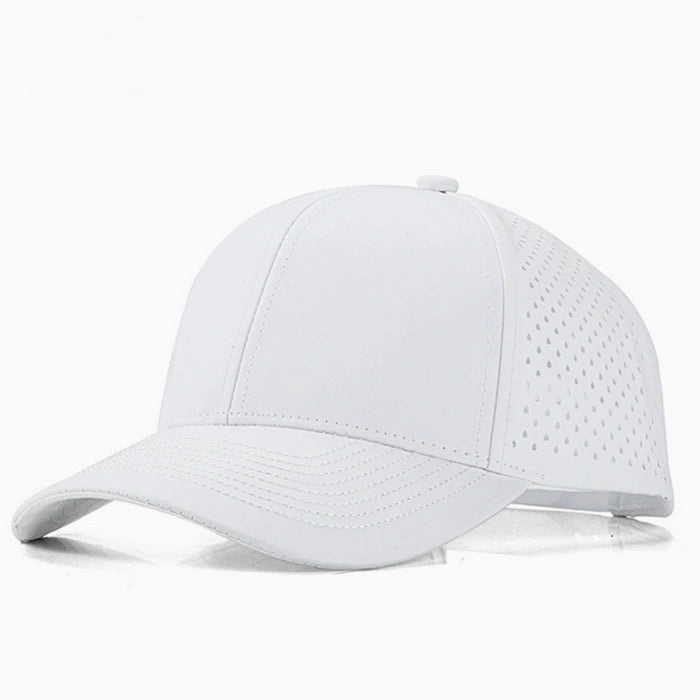 White quick-dry casual baseball hat, breathable and lightweight with a stylish design, ideal for sun protection during outdoor events.