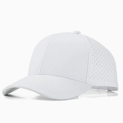 White quick-dry casual baseball hat, breathable and lightweight with a stylish design, ideal for sun protection during outdoor events.