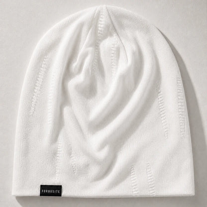 White slouchy beanie lightweight summer hat with soft breathable knit fabric and minimalist casual design