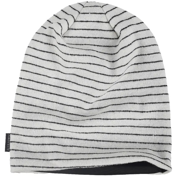 White striped beanie hat made from lightweight cotton, breathable slouchy style for men and women