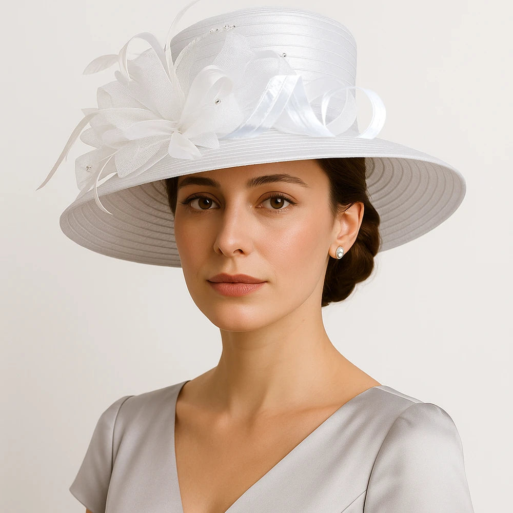  Elegant white church hat worn at Sunday Service with a grey dress – FORBUSITE