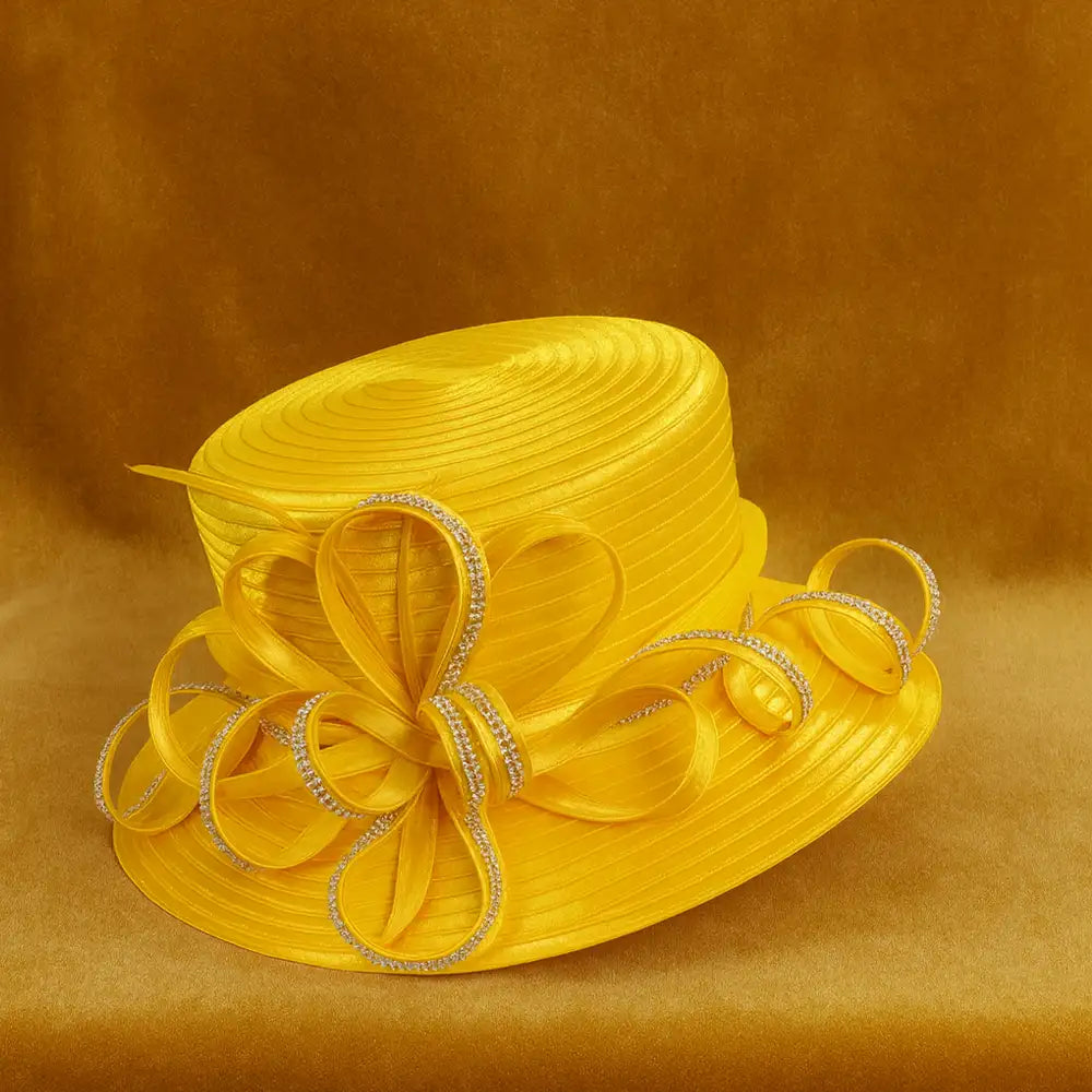 FORBUSITE Grace in Bloom yellow women's church hat with crystals