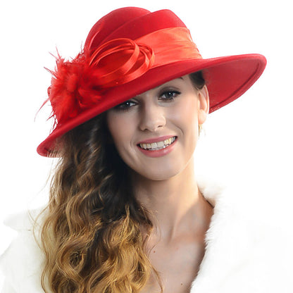 FORBUSITE Women Wool Felt Church Hats with feather