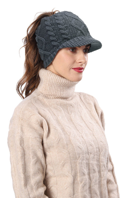 forbusite cable visor beanie with bun hole