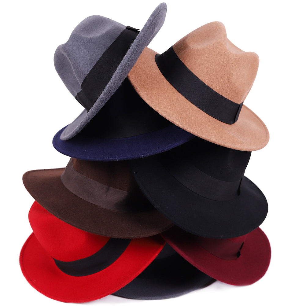 Wool Felt Wide Brim Fedora Hats for Women Men - forbusitehats