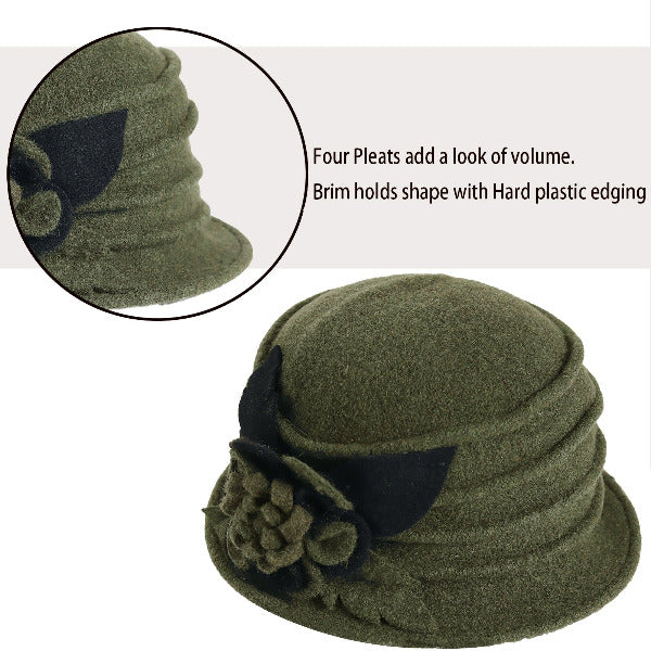 green women's wool cloche hat forbusite