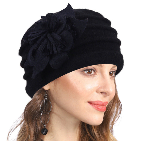 forbusite Wool Beret Beanie Hat for women black