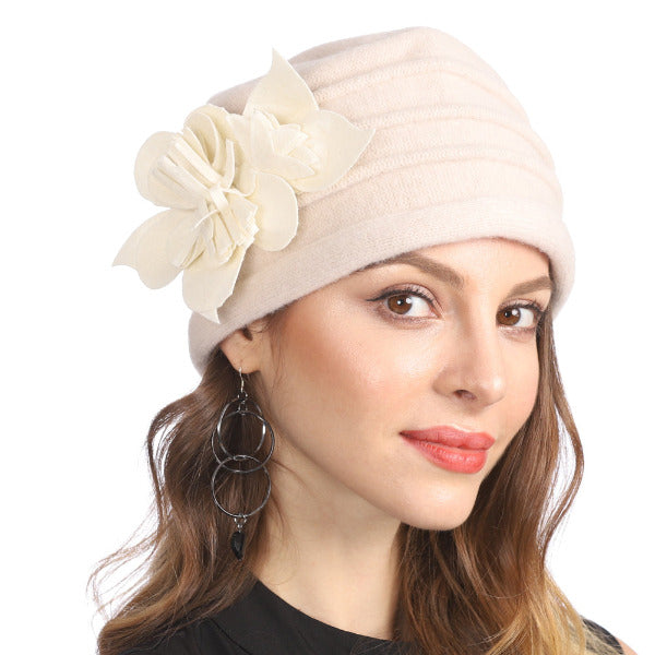 forbusite Wool Beret Beanie Hat for women cream
