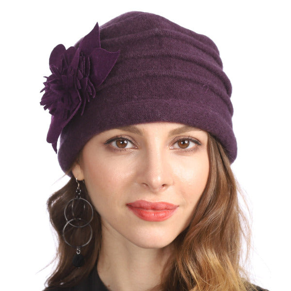 forbusite warm Wool Beret Beanie Hat for women cream