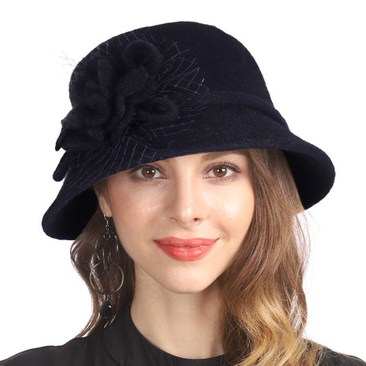 forbusite Women Vintage Elegant Wool Bucket Hat 