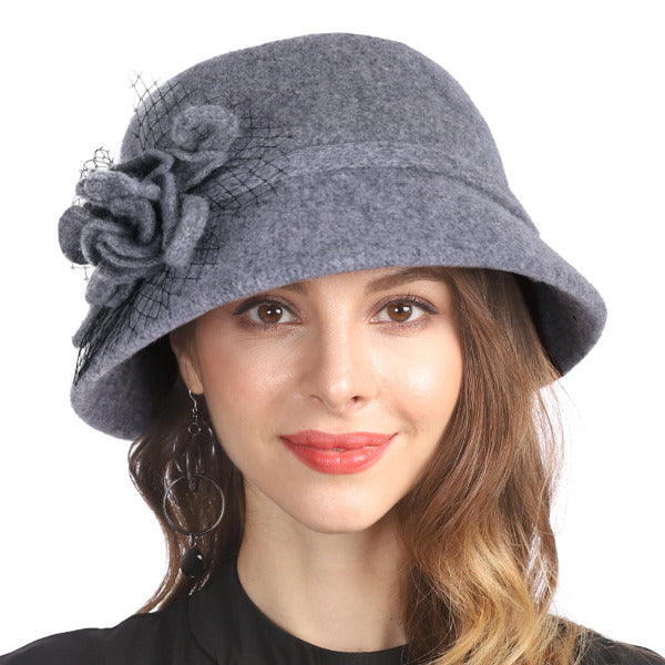 Women Vintage Elegant Wool Felt Cloche Bucket Hat Floral Winter Cap –  forbusitehats