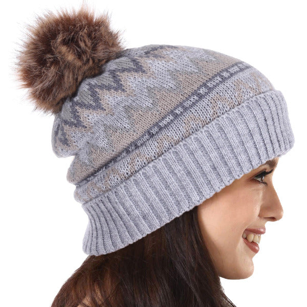 forbusite Knitted Pom Pom Beanie Cap with Fleece